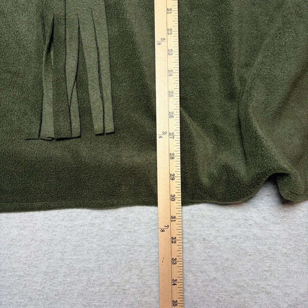Vintage USA Made Womens‎ Poncho Wrap OS Olive Green Fleece Fringe Scarf Boho